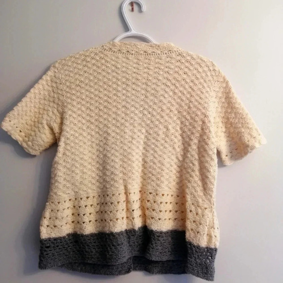 Vintage Scalloped Knit Short Sleeve Button Cardigan Cottage Grandma Small - Picture 4 of 16